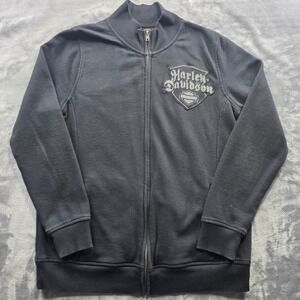 Harley Davidson Zip Sweatshirt Medium Black Womens Biker Rhinestone Cross Fleece